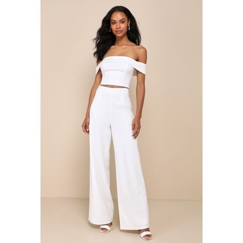 Lulus Exponentially Chic Ivory Off-the-shoulder Two-piece Jumpsuit White